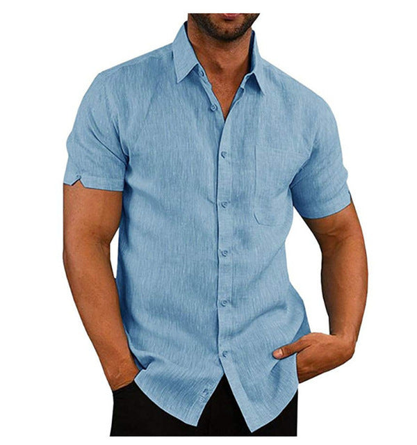 Men Short Sleeve Summer Solid Shirts Casual Loose Tops