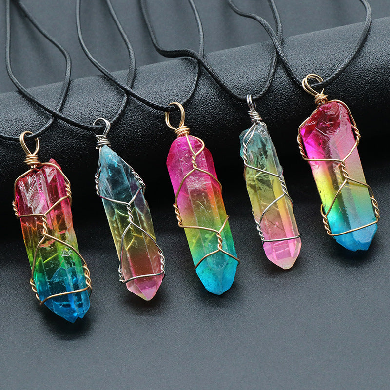 Hot Selling Stone Crystal Pillar Tree Of Life Pendant Fashion Necklace