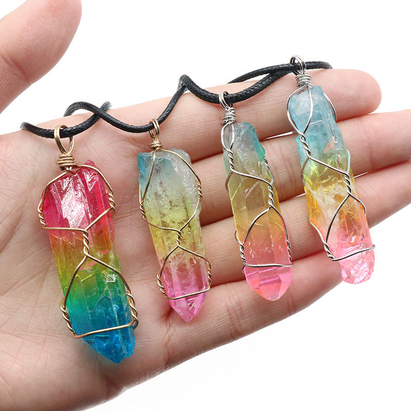 Hot Selling Stone Crystal Pillar Tree Of Life Pendant Fashion Necklace