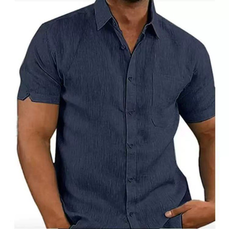 Men Short Sleeve Summer Solid Shirts Casual Loose Tops