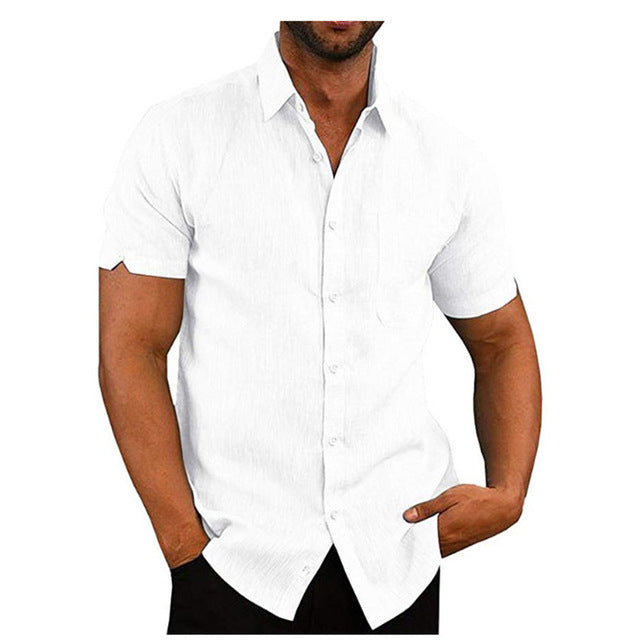 Men Short Sleeve Summer Solid Shirts Casual Loose Tops