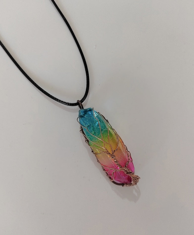 Hot Selling Stone Crystal Pillar Tree Of Life Pendant Fashion Necklace