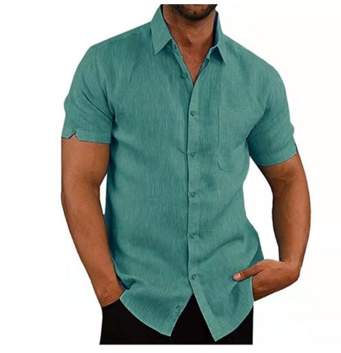 Men Short Sleeve Summer Solid Shirts Casual Loose Tops