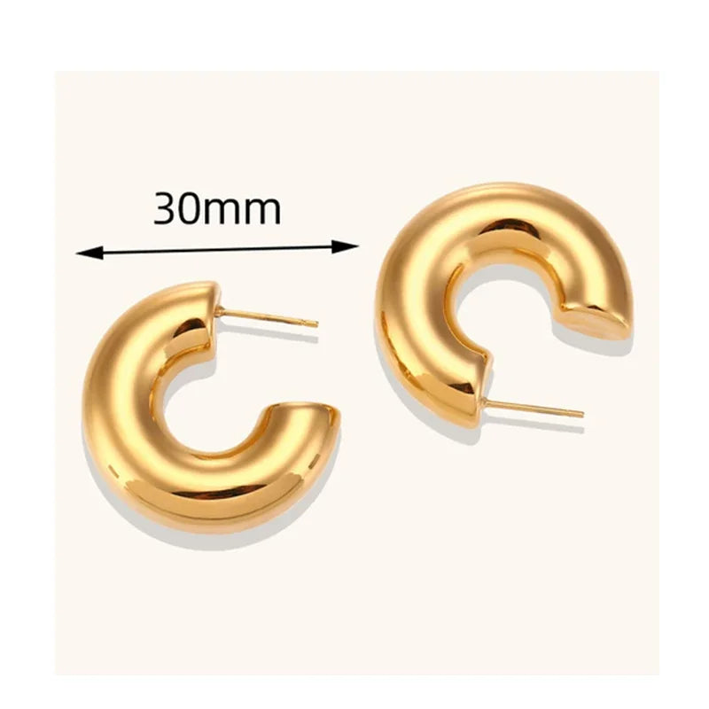 New Retro Stainless Steel Chunky C Shape Hoop Earrings