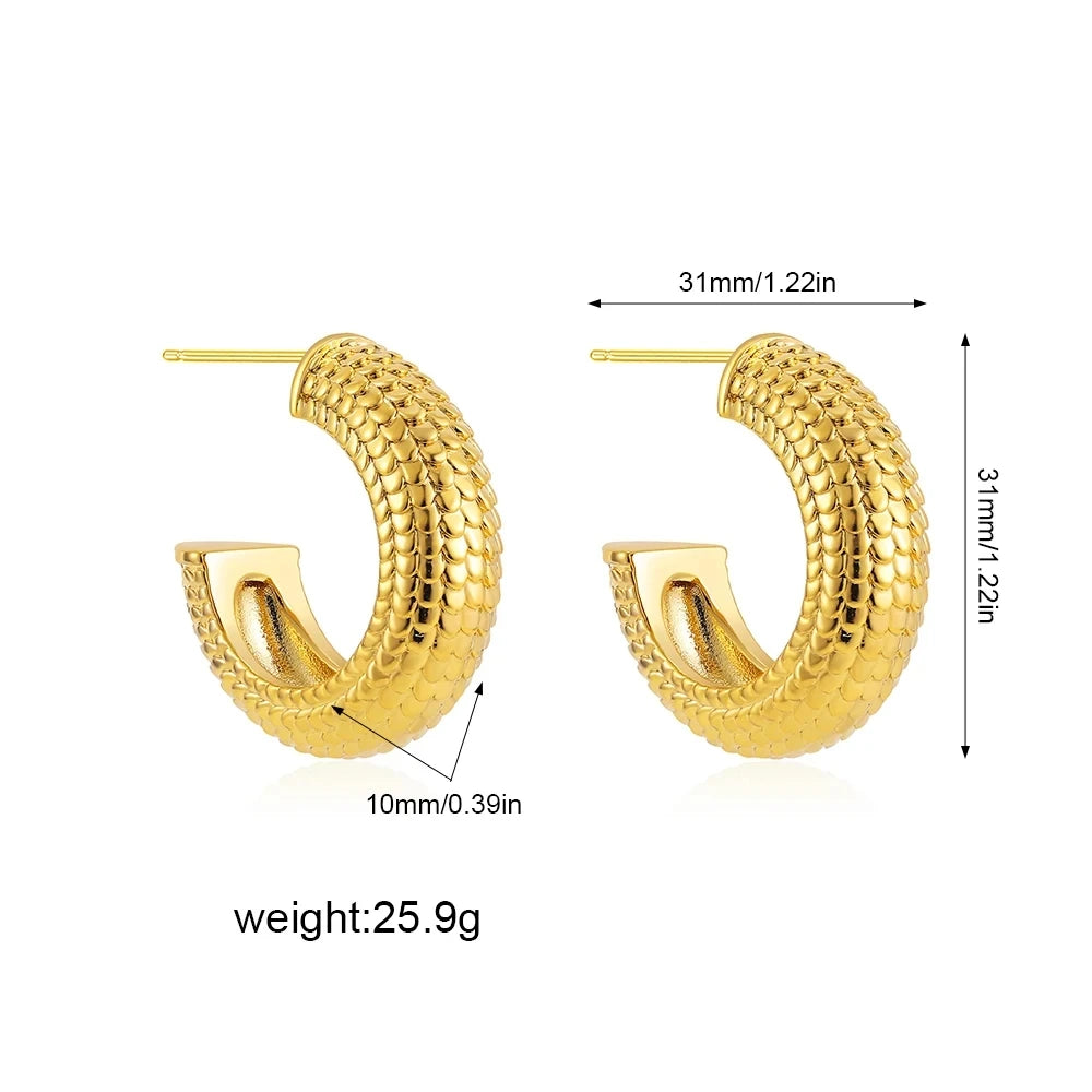 New Retro Stainless Steel Chunky C Shape Hoop Earrings