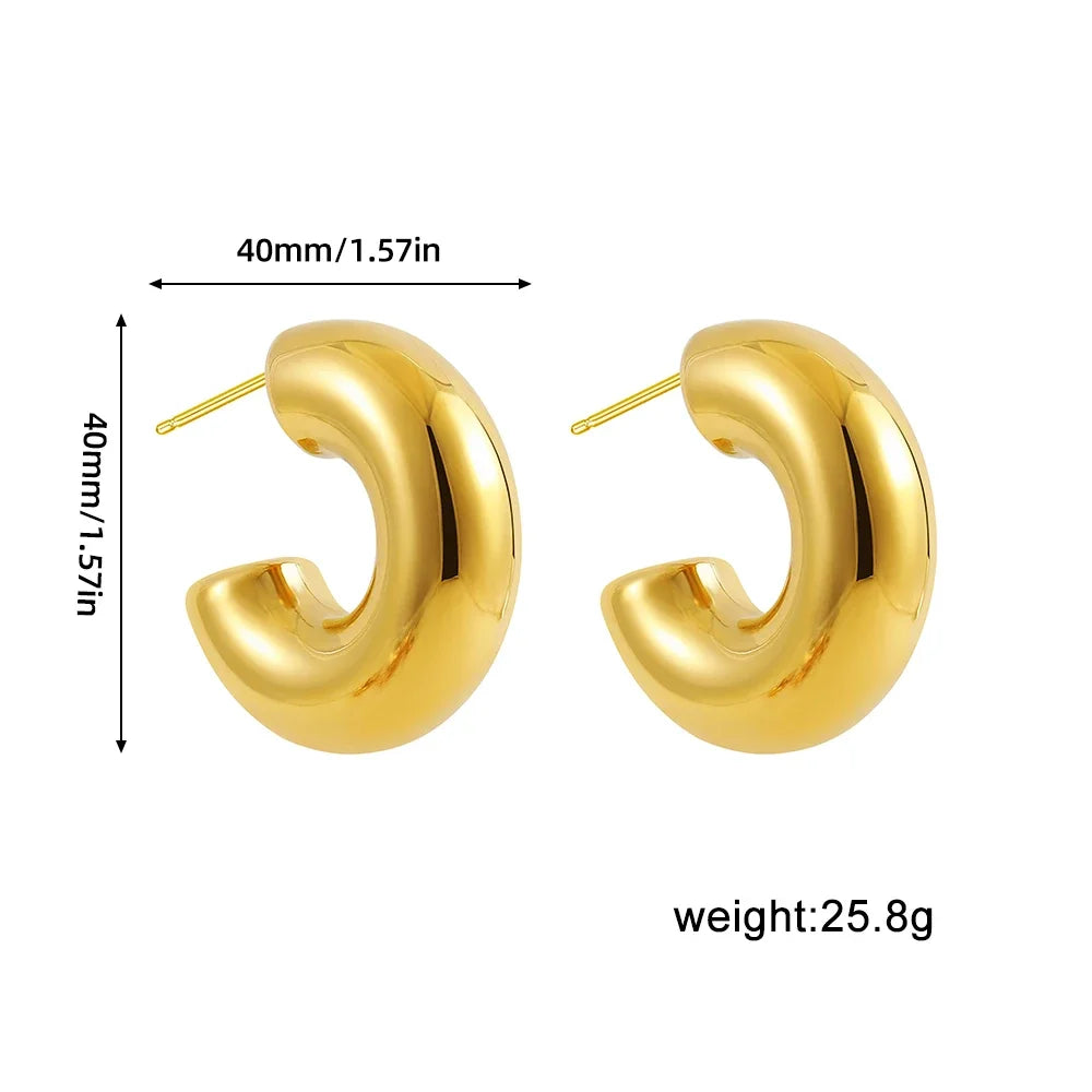 New Retro Stainless Steel Chunky C Shape Hoop Earrings
