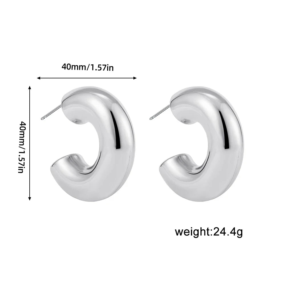 New Retro Stainless Steel Chunky C Shape Hoop Earrings