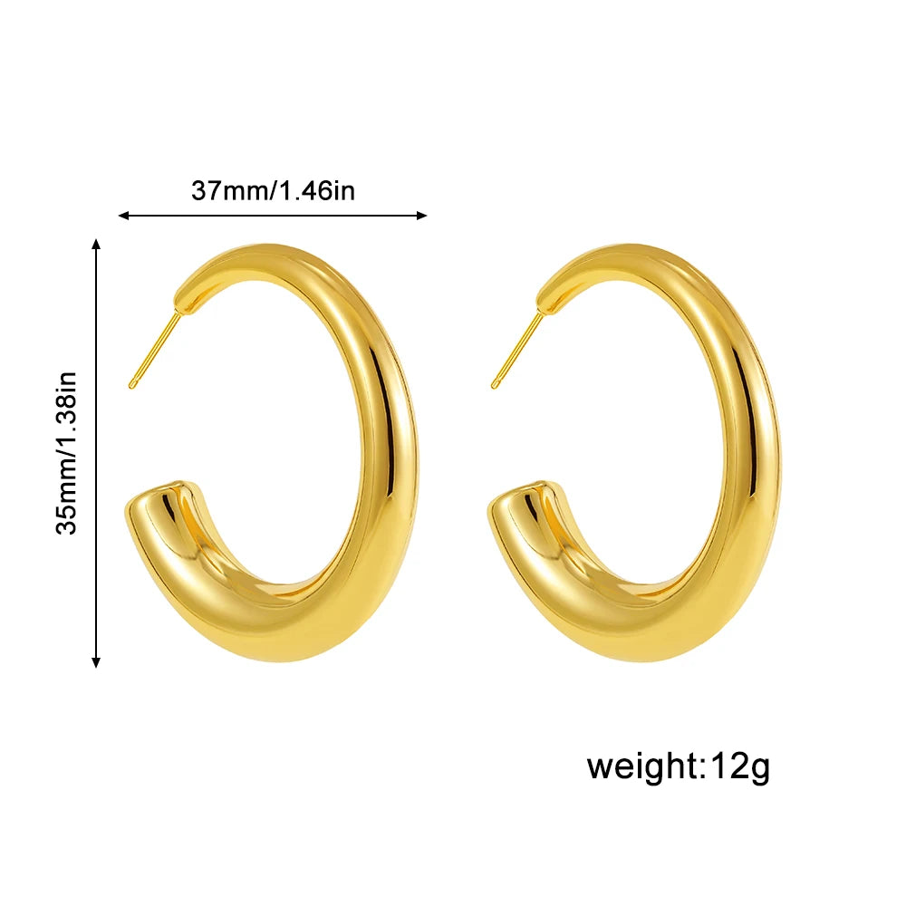New Retro Stainless Steel Chunky C Shape Hoop Earrings