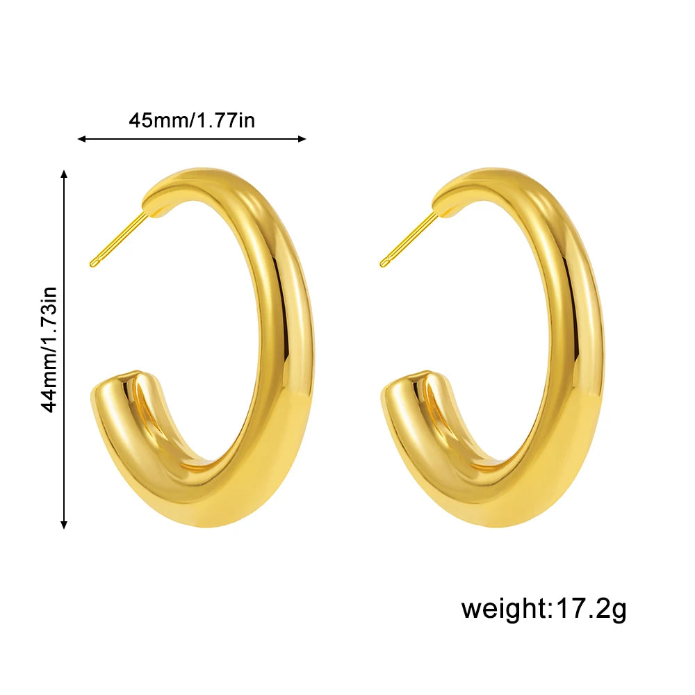 New Retro Stainless Steel Chunky C Shape Hoop Earrings