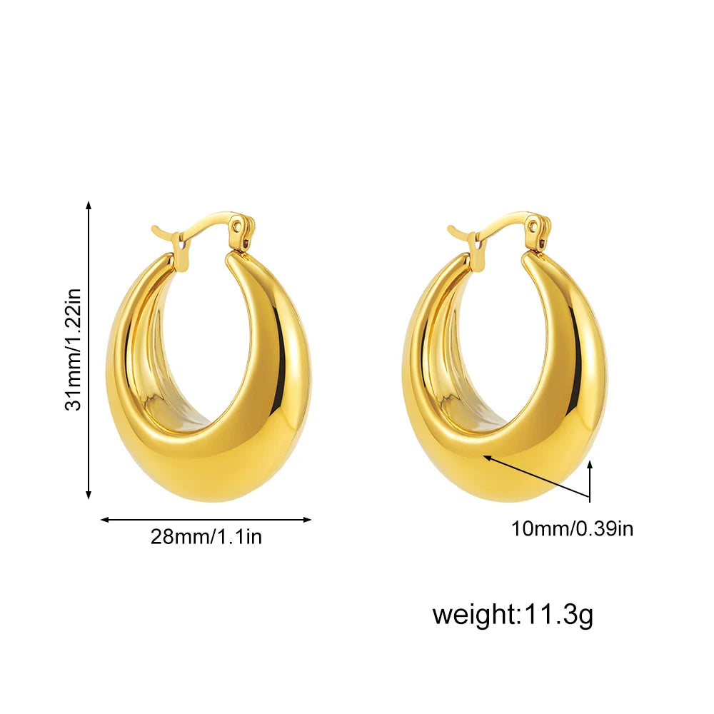 New Retro Stainless Steel Chunky C Shape Hoop Earrings