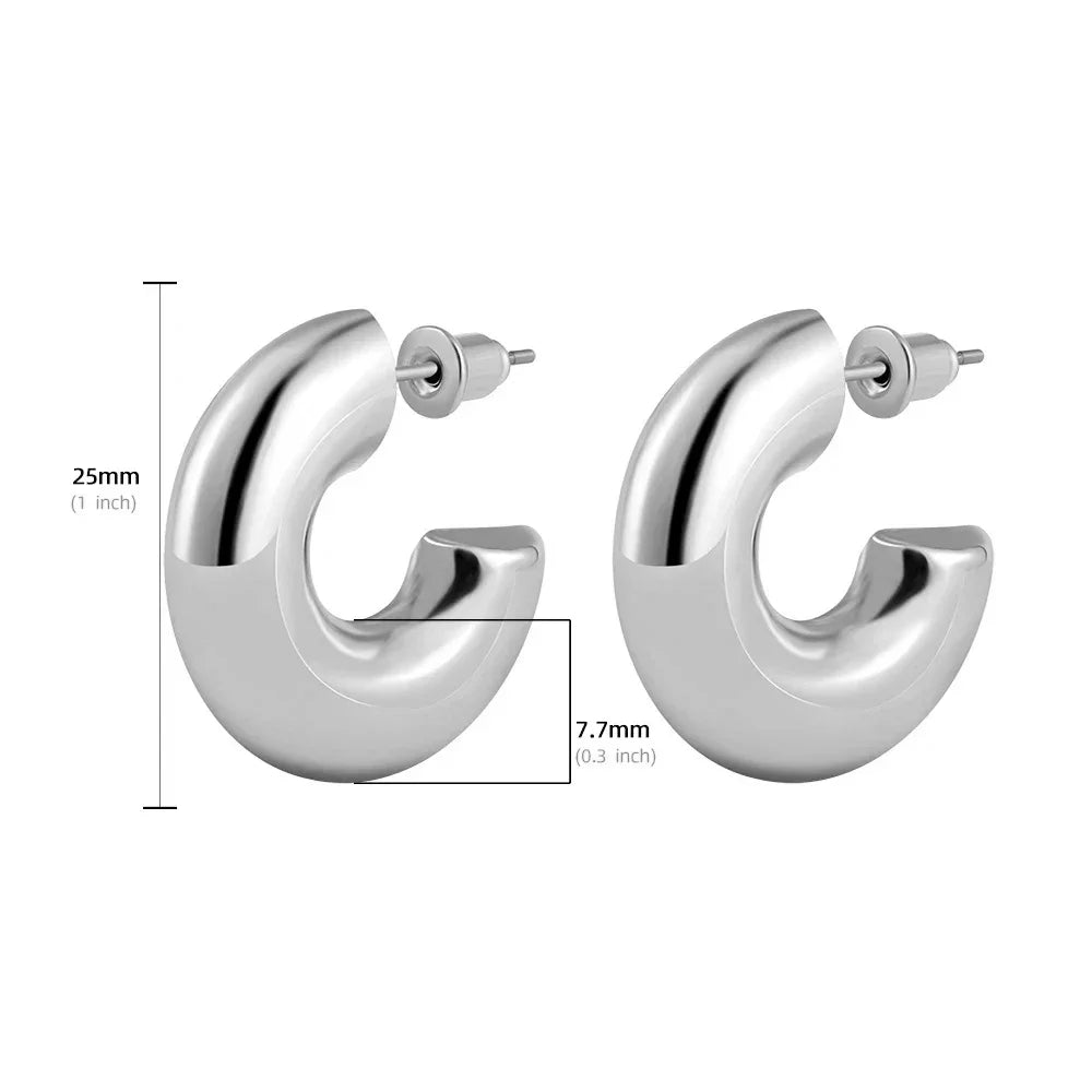 New Retro Stainless Steel Chunky C Shape Hoop Earrings