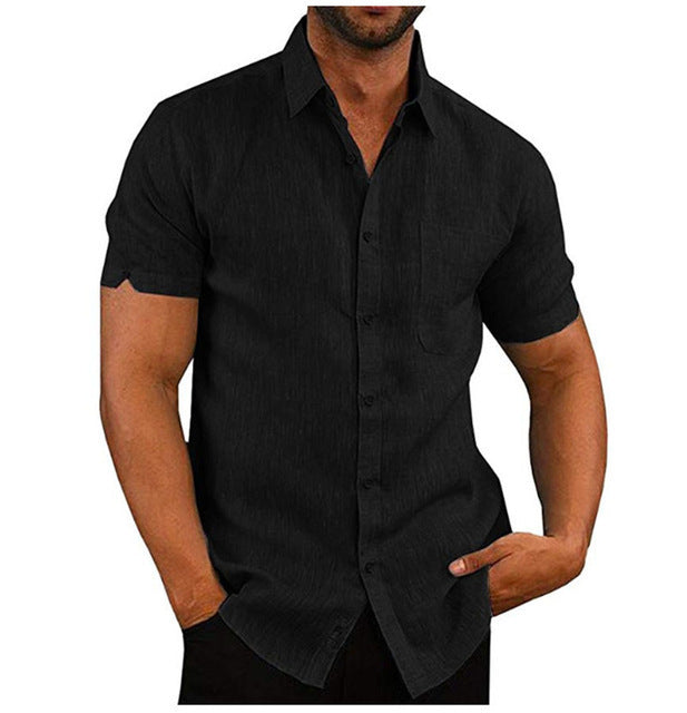 Men Short Sleeve Summer Solid Shirts Casual Loose Tops