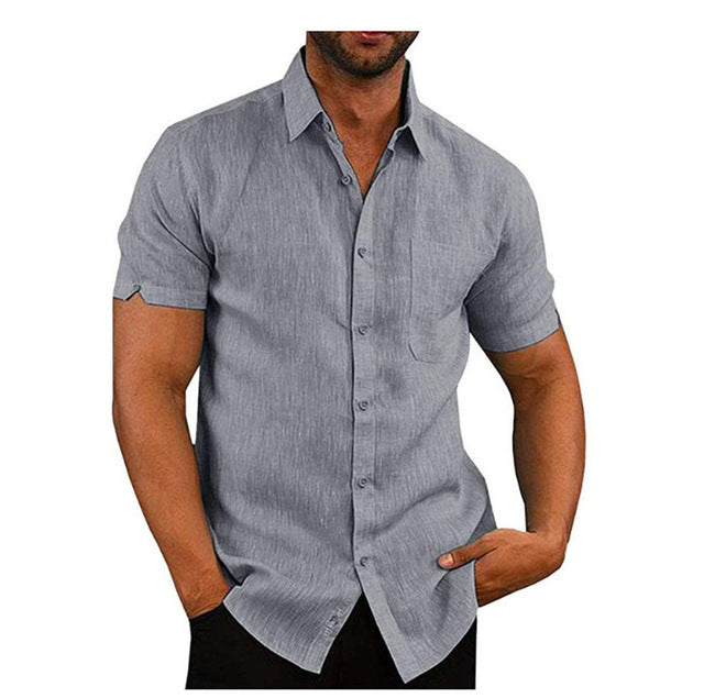 Men Short Sleeve Summer Solid Shirts Casual Loose Tops