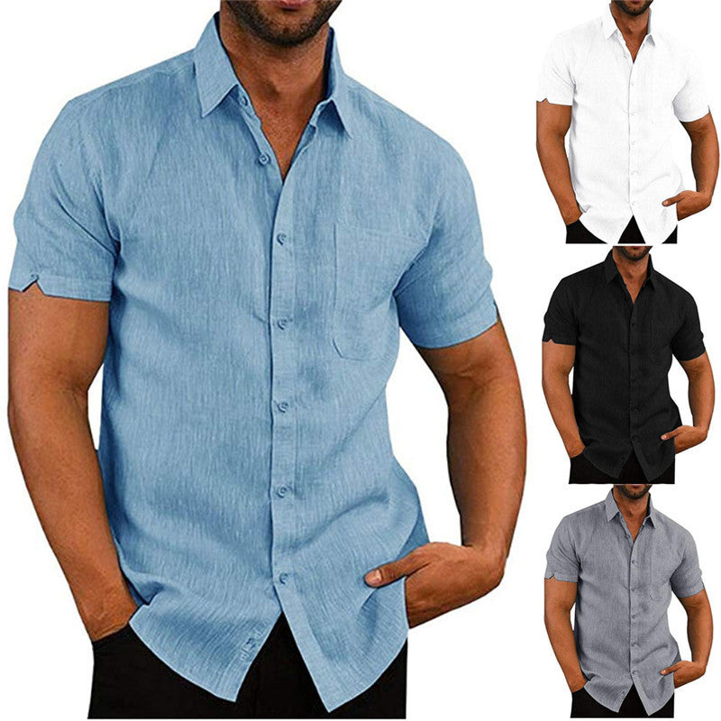 Men Short Sleeve Summer Solid Shirts Casual Loose Tops